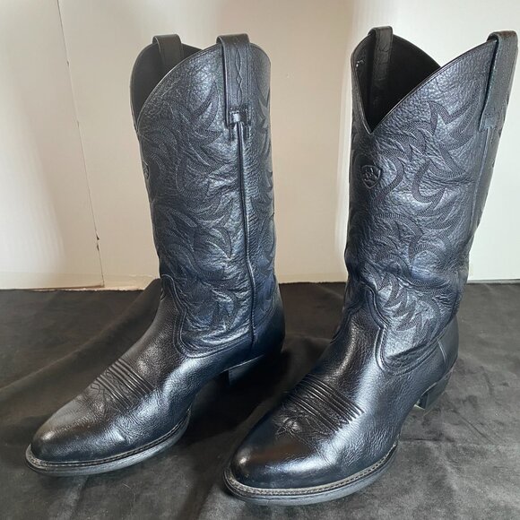Men's 10.5 EE Vintage Ariat Black Leather Boots, Western Cowboy Boot, - Picture 7 of 15